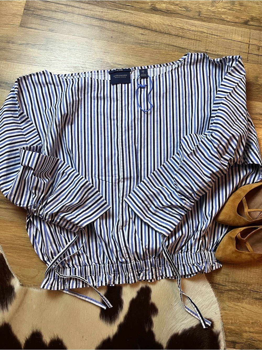 Scotch & Soda Madison Scotch Blue & White Striped Drawstring Women’s Top Small